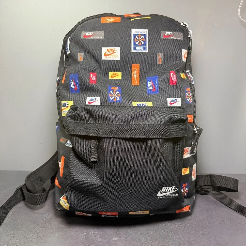 Nike Heritage 2.0 Backpack Tags of the Past Vintage Logo AOP Black CQ6298-010